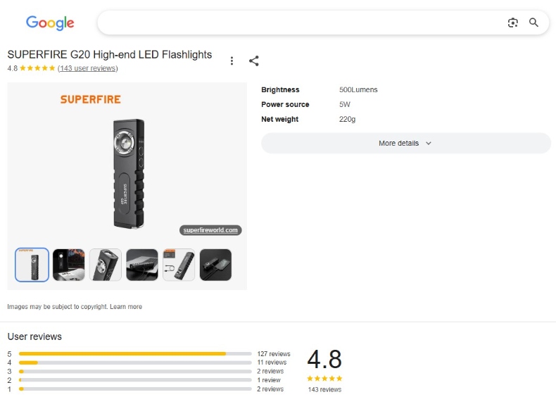 SUPERFIRE G20 High-end LED Flashlights google reviews